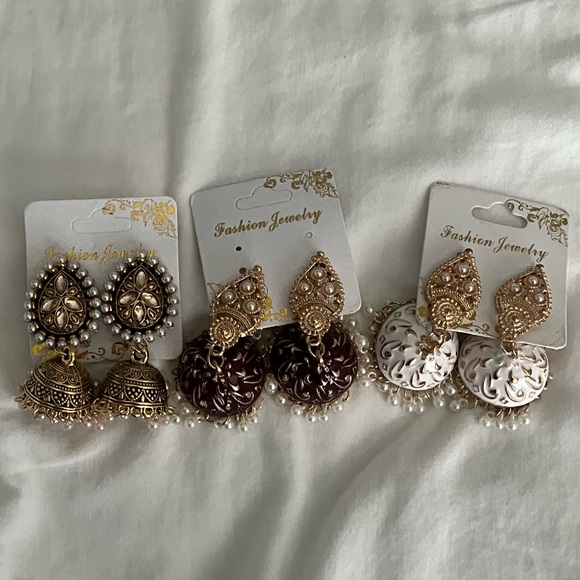 Indian Jhumka Earrings 3 pairs - Picture 1 of 1